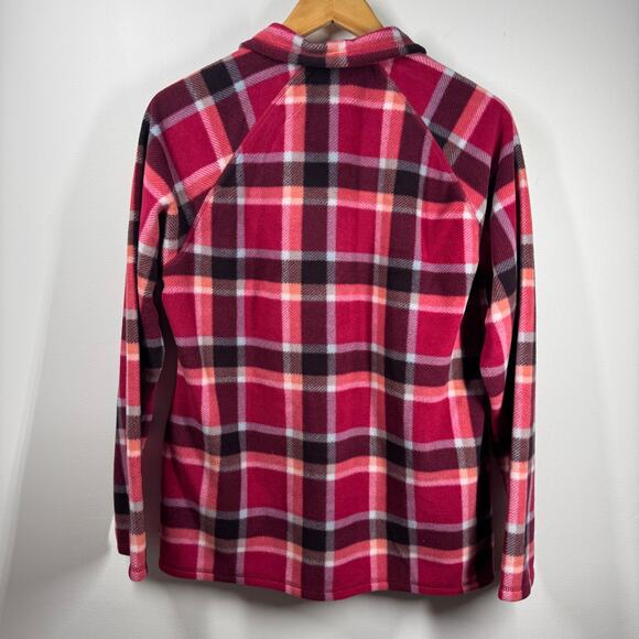 Eddie Bauer Fleece Sweater Women L Pink Plaid 1/4 Zip Long Sleeve Spring Outdoor - Picture 2 of 8